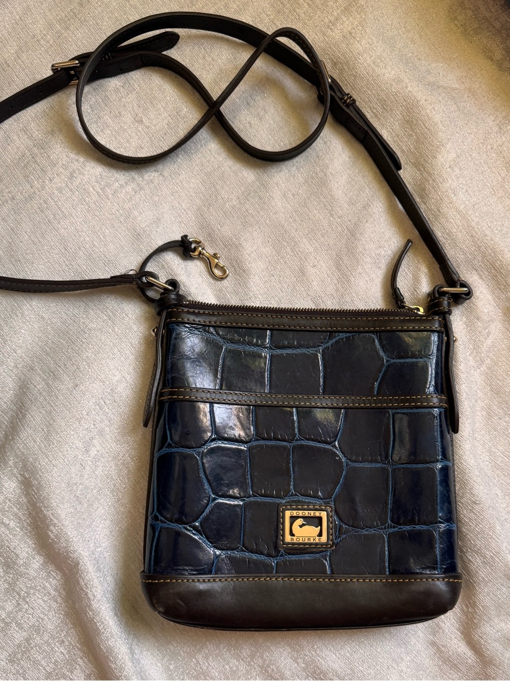 Dooney & Bourke Navy Croc-Embossed Leather Crossbody with Gold Hardware